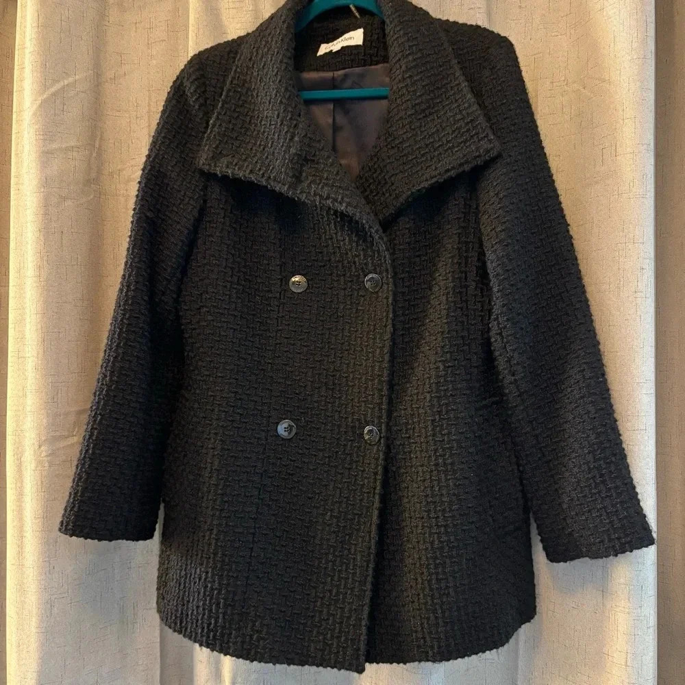 Calvin Klein Double Breasted Wool blend, Peacoat Style.‎ Women’s Size 14. Black